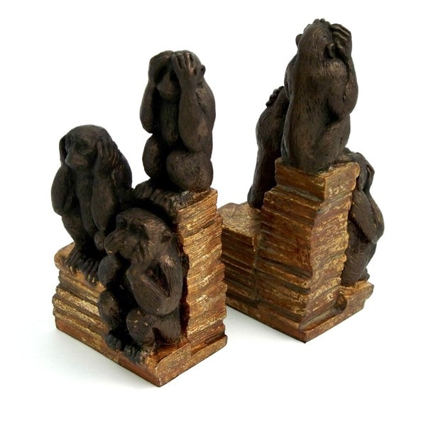 Shop 3 Wise Monkeys Brown Brass Bookends Free Shipping Today