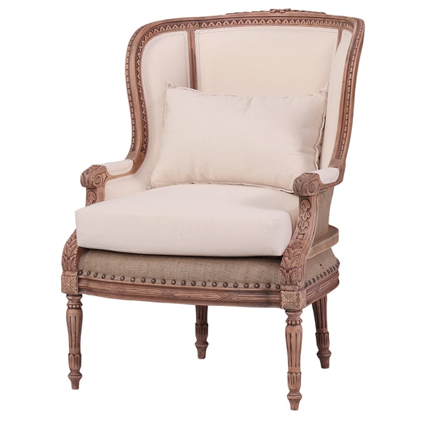 Bramble Co. Carved Cream/ Driftwood French Wing Chair Free Shipping