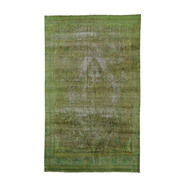Shop Green Wool Overdyed Persian Mazlaghan Faded Handmade Rug On Sale