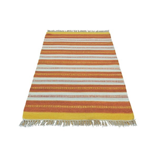 Pure Wool Handwoven Dhurrie Kilim Striped Rug Multi Overstock