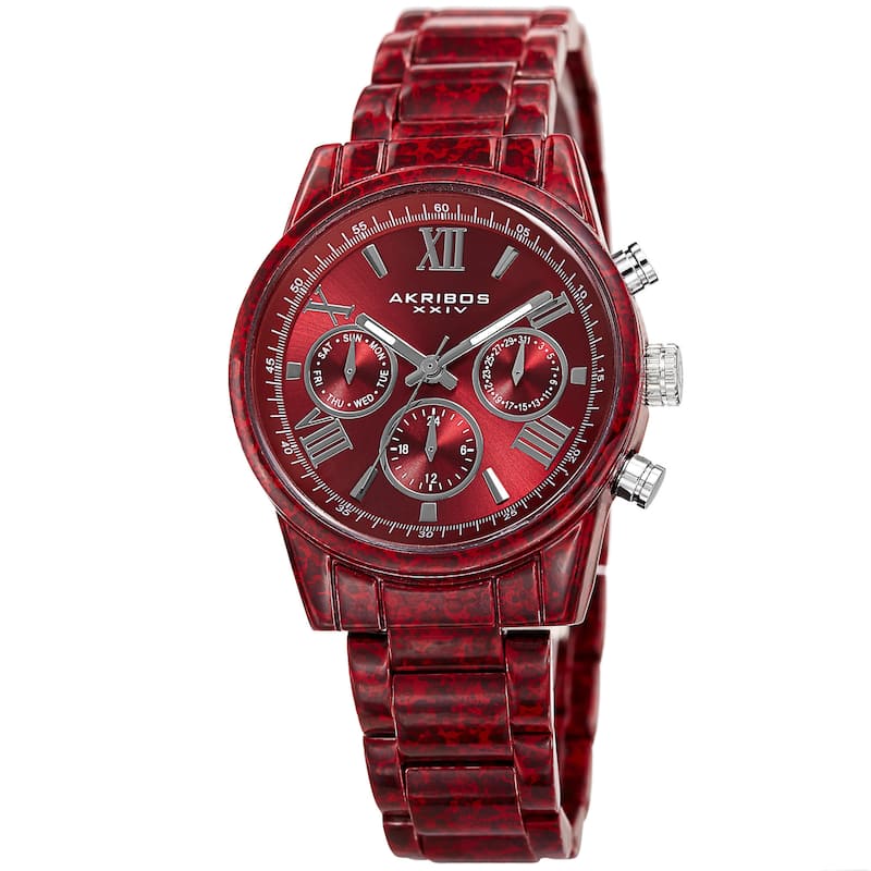 Akribos XXIV Women's Swiss Quartz Multifunction Red Bracelet Watch
