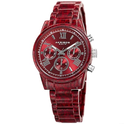 Akribos XXIV Women's Swiss Quartz Multifunction Red Bracelet Watch