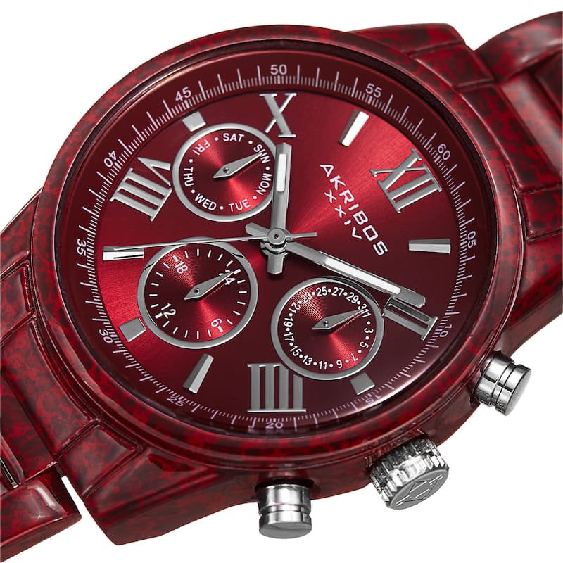 Akribos XXIV Women's Swiss Quartz Multifunction Red Bracelet Watch
