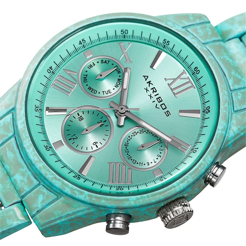 Akribos XXIV Women's Swiss Quartz Multifunction Turquoise Bracelet Watch
