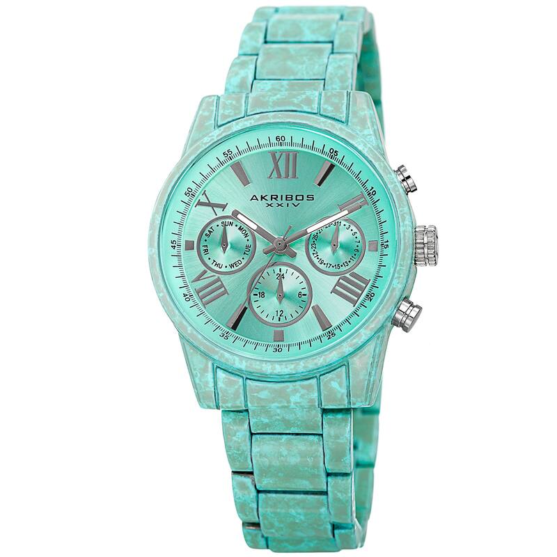 Akribos XXIV Women's Swiss Quartz Multifunction Turquoise Bracelet Watch