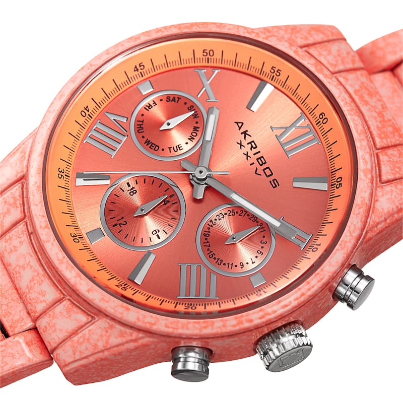 Akribos XXIV Women's Swiss Quartz Multifunction Peach Bracelet Watch