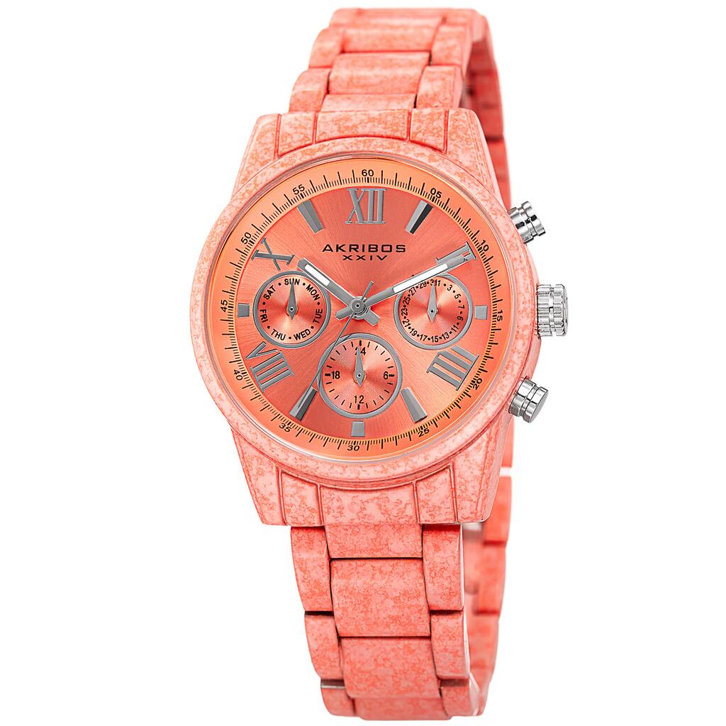 Akribos XXIV Women's Swiss Quartz Multifunction Peach Bracelet Watch