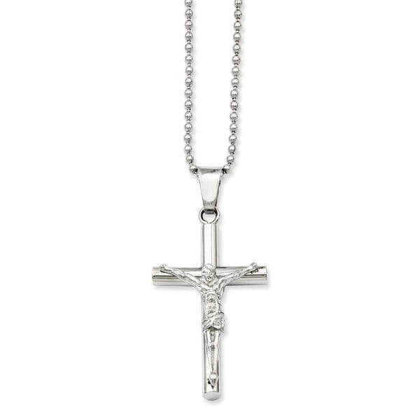 Chisel White Stainless Steel 22-inch Polished Crucifix Pendant Necklace