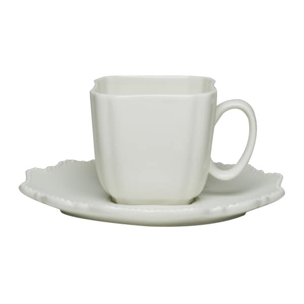 Red Vanilla Pinpoint White 6-ounce Teacup and Saucer (Set of 6)