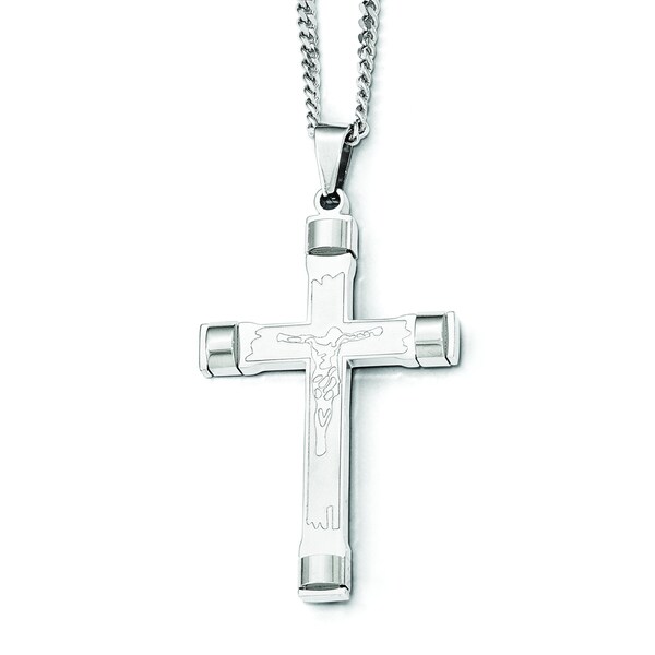 Chisel White SS 22-inch Brushed and Polished Cross Necklace