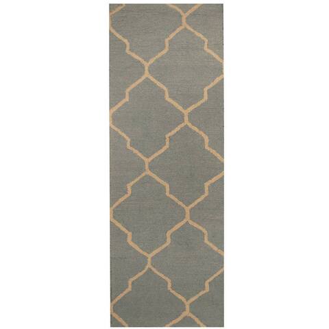 Handmade One-of-a-Kind Trellis Wool Runner (India) - 2'6 x 7'