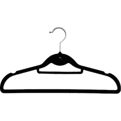 Black Stackable Slimline Hanger, Cascading Ultra Thin Velvet Suit Hangers with Chrome Swivel Hook
