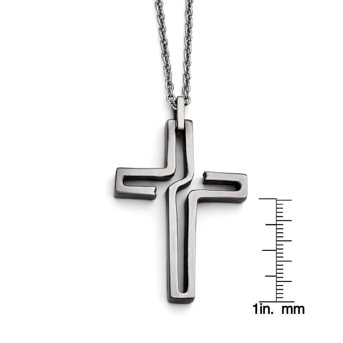 Stainless Steel Brushed Antiqued Cross Necklace 44x32mm 20 Inches