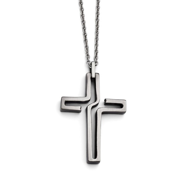 Chisel White Stainless Steel 20-inch Brushed Antiqued Cross Necklace