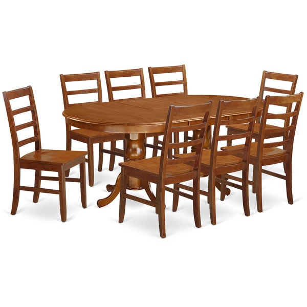 Traditional Natural Finish Solid Rubberwood 9 Piece Dining Set Traditional Natural Finish Solid Rubberwood 9 Piece Dining Set With Plainville Table And Eight