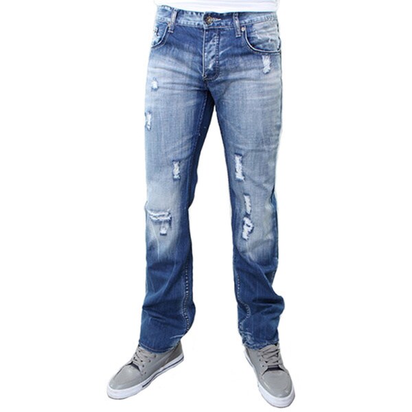 Dinamit Men's Blue Cotton JSM Distress Straight-leg Jeans - Free ...