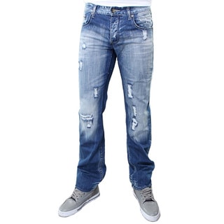 Dinamit Men's Blue Cotton JSM Distress Straight-leg Jeans - Free