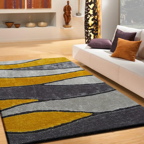 Shop Handmade Silver Gray Yellow Gold Black Shag Area Rug 4 X 5 4 Overstock 12027165