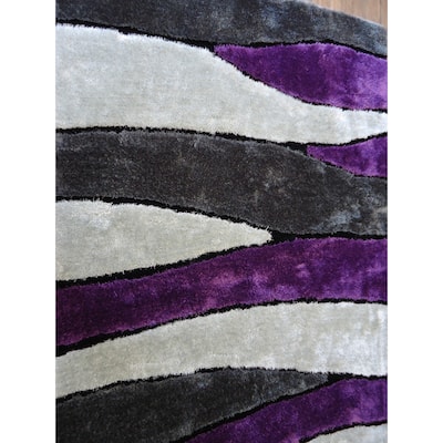 Silver/Grey/Purple/Black Viscose Handmade Shag Area Rug - 4' x 5'4