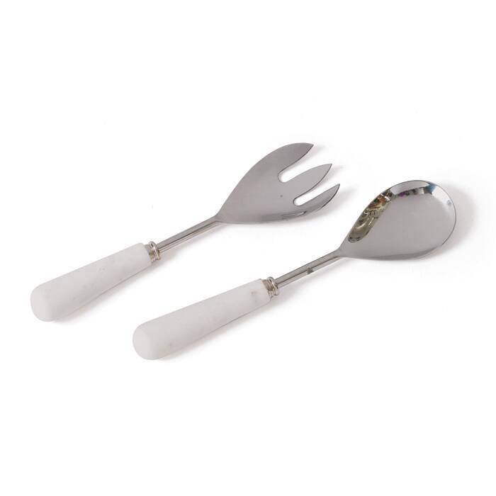 Nickel Plated and White Marble 2-piece Salad Server Set