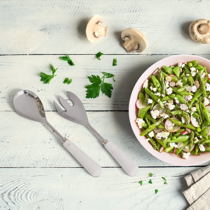 Nickel Plated and White Marble 2-piece Salad Server Set