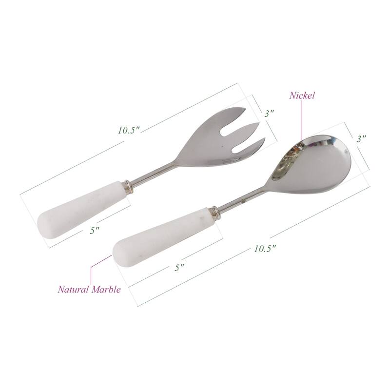 Nickel Plated and White Marble 2-piece Salad Server Set