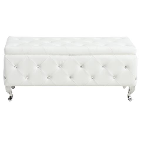 Silver Orchid Heston Crystal Tufted Fabric Storage Ottoman with Chrome Feet