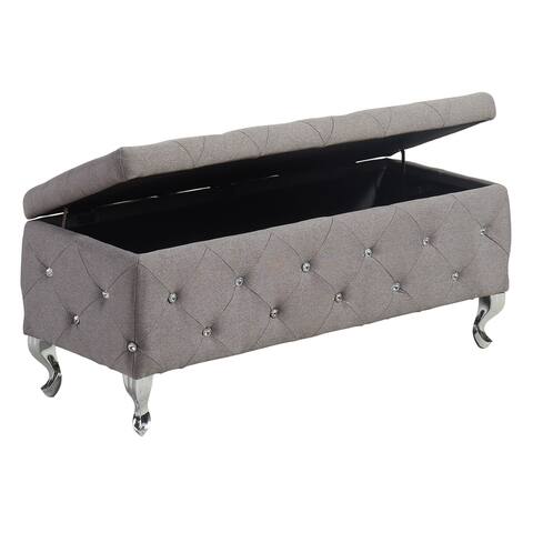 Silver Orchid Heston Crystal Tufted Fabric Storage Ottoman with Chrome Feet