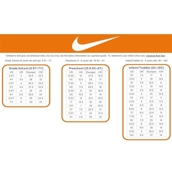 nike size chart grade school