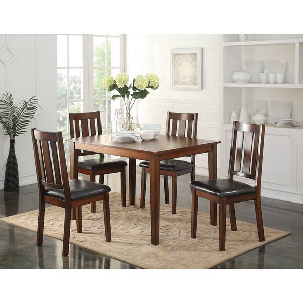 Flihvine Black PU and Walnut 5-piece Dining Set - Overstock - 12028324