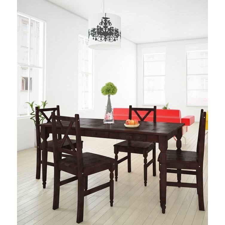 Rico White, Natural, Brown Wood 5-piece Dining Set