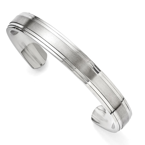 Chisel Stainless Steel Brushed Polished and Brushed Double Step Edge Bangle. Opens flyout.