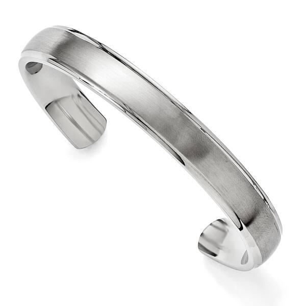 slide 1 of 2, Stainless Steel Brushed High-polish Ridged-edge Bangle by Versil