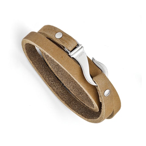 Chisel Stainless Steel Light Brown Leather Wrap 24 Inch Bracelet