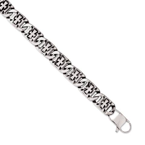 Chisel Men's Stainless Steel Antiqued 8.75 Inch Links with Crosses Bracelet