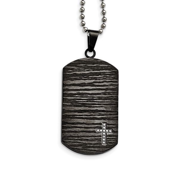 Chisel Black Stainless Steel and Diamond 24-inch Dog Tag Necklace