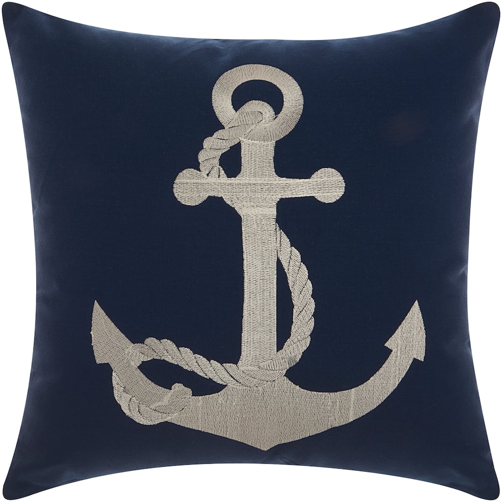 Mina Victory Indoor/ Outdoor Anchor Navy/ White Throw Pillow by Nourison (18-Inch X 18-Inch)