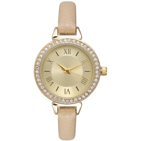 Olivia Pratt Women's Rhinestone-Accented Leather Classic Inspired Watch