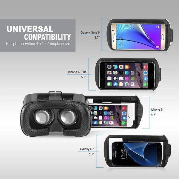 Insten Black White Virtual Reality Glasses Vr Headset With Adjustable Head Band For 4 7 To 6 Inch Android Ios Smartphone Overstock