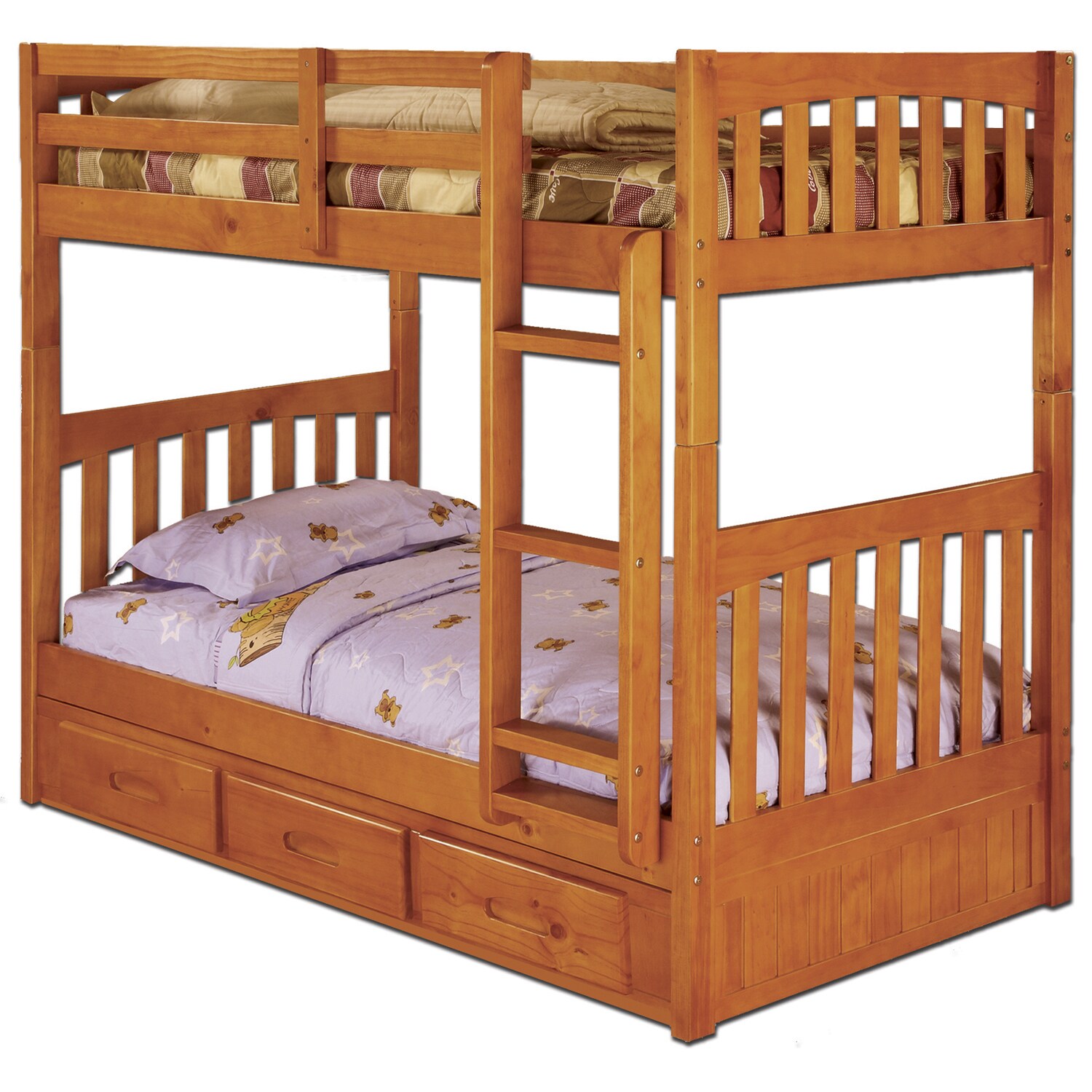 pine bunk beds with storage