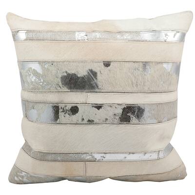 Mina Victory Natural Leather and Hide Mix Stripes White Throw Pillow by Nourison (20-Inch X 20-Inch)