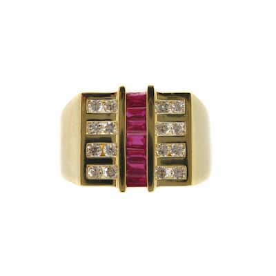 Kabella Luxe Men's 18k Yellow Gold Ruby and Diamond Accent Ring