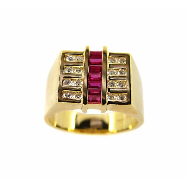 Kabella Luxe Men's 18k Yellow Gold Ruby and Diamond Accent Ring