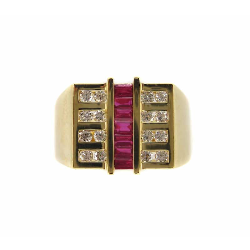 Kabella Luxe Men's 18k Yellow Gold Ruby and Diamond Accent Ring