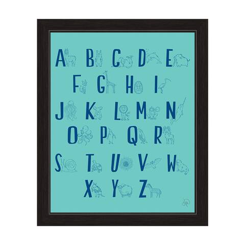 A to Z Line Animals' Green Graphic Wall Art Print with Black Frame