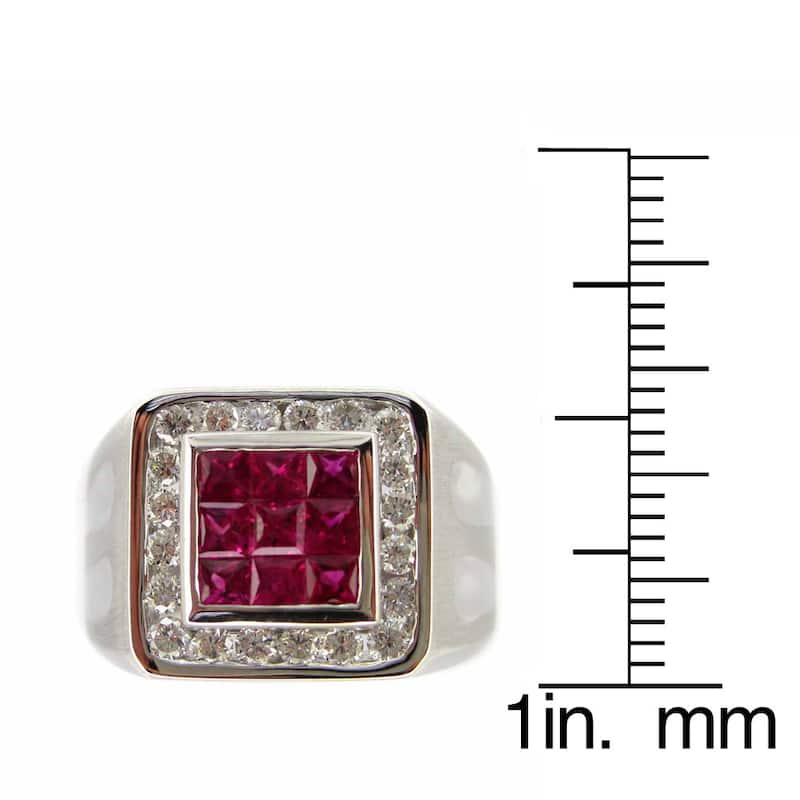 Kabella 18k White Gold Ruby/Diamond Men's Accent Ring