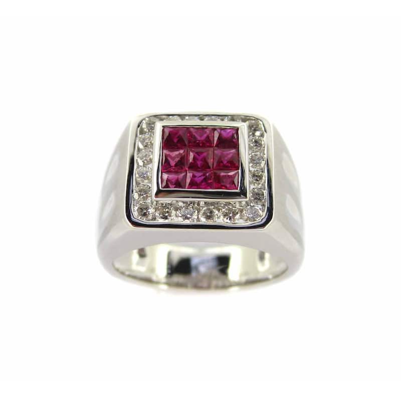 Kabella 18k White Gold Ruby/Diamond Men's Accent Ring