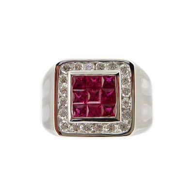 Kabella 18k White Gold Ruby/Diamond Men's Accent Ring
