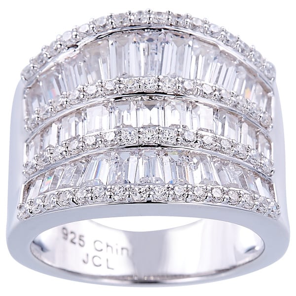 Baguette Cubic Zirconia Saddle-style Silver Ring