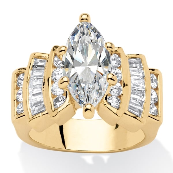 Yellow Gold-plated Cubic Zirconia Step Top Engagement Ring - White